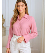 Comprar camisa de linho feminina social rosa elegante com manga longa para trabalho, reuniões ou escritório em promoção AMARO
